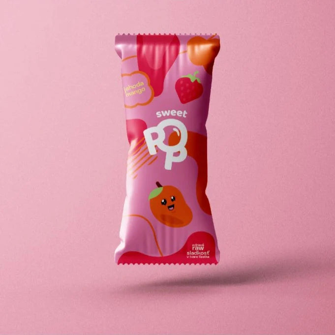 5 ks SweetPop RAW lízátka z datlí – jahoda & mango